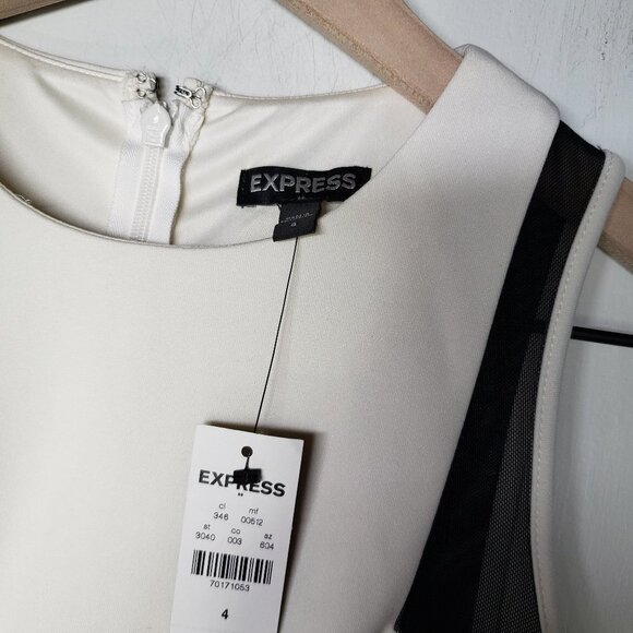 NEW Express Ivory Black Mesh Cutout Sheath Mini Dress Sleeveless NWT - Picture 6 of 12